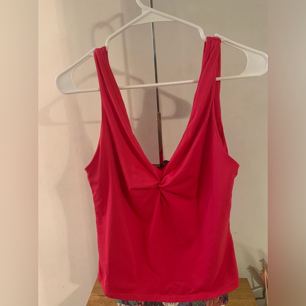 Zara Hot Pink Tank Top V-neck and twist front detail Size Large